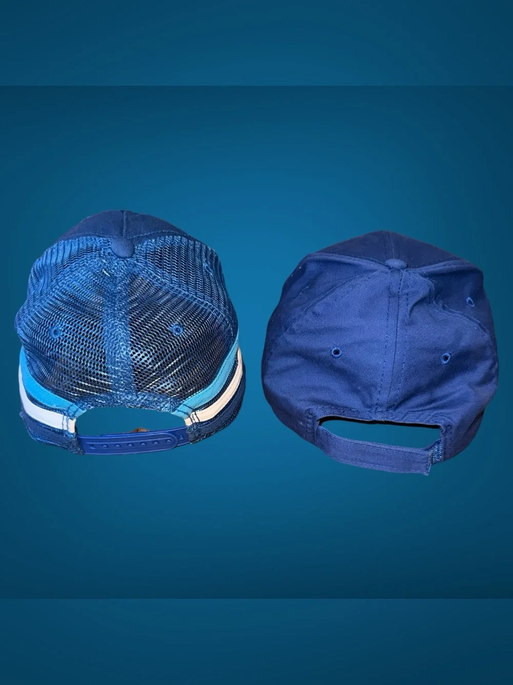 Lot of 2 Bud Light Blue Brand Caps – Striped Mesh Trucker Hat & Cotton Dad Hat